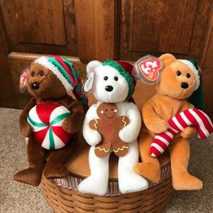 Ty Christmas Bears; Goody w/Gingerbread Yummy w/Peppermint & Tasty w/Candy Cane